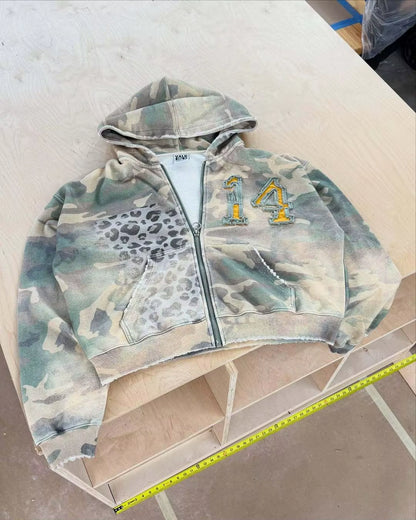 Fashion hoodie sweatshirt printed casual hoodie jacket camouflage men's and women's cardigan patch fabric