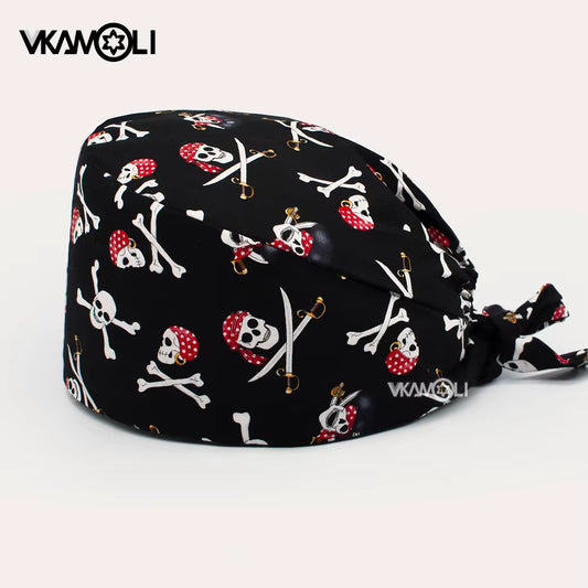 Skull Pattern Scrubs Hat Wholesale Fashion Breathable Scrub Cap Unisex Health Service Workers Adjust...