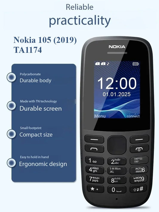 105 (2019) TA1174 Dual-Sim GSM Bar Key Phone, Black
