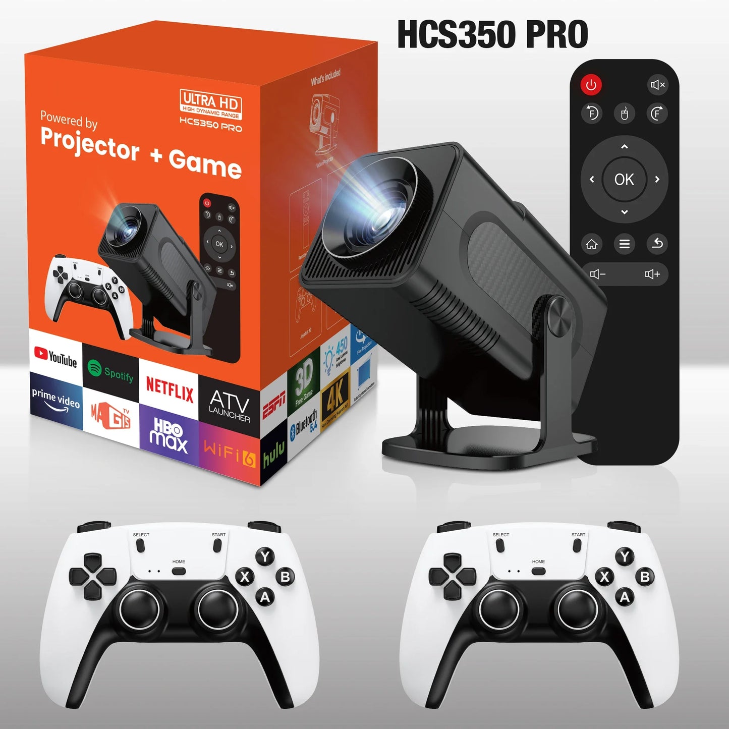 HCS350 Pro Retro Video Game Consoles Android12.0 TV OS A53 System WIFI Portable Intelligent Projector 720P Projector