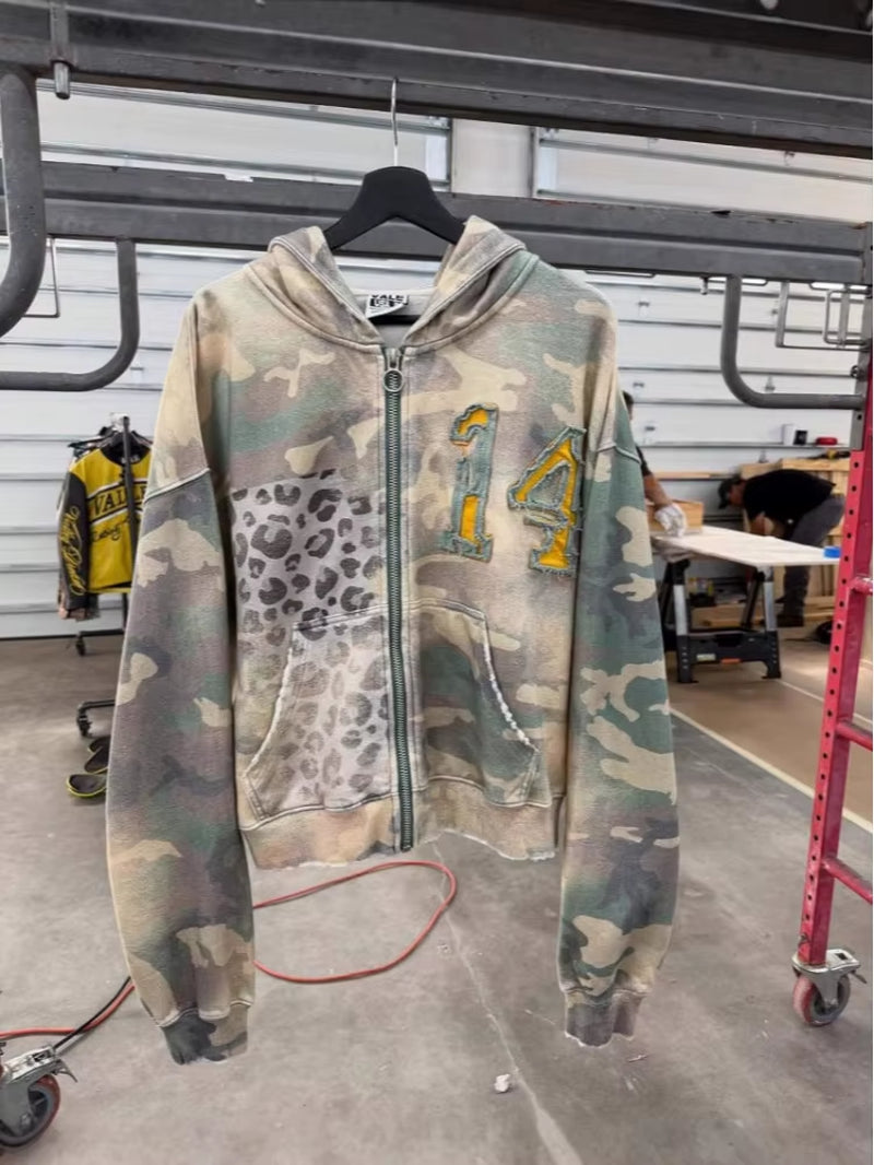 Fashion hoodie sweatshirt printed casual hoodie jacket camouflage men's and women's cardigan patch fabric