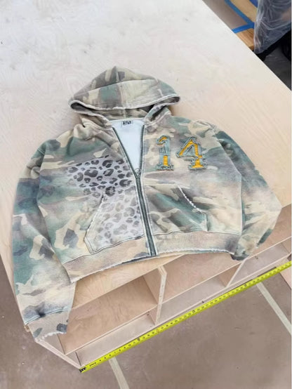 Fashion hoodie sweatshirt printed casual hoodie jacket camouflage men's and women's cardigan patch fabric